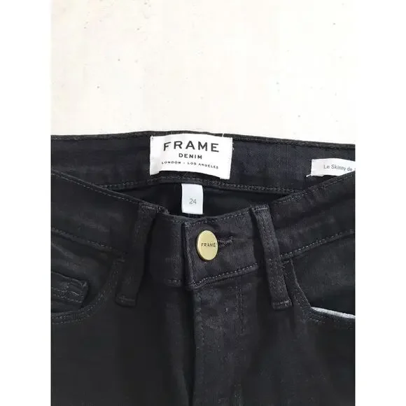 Frame Le Skinny de Jeanne Stretch Slit Front Denim Jeans Film Noir - Picture 4 of 11